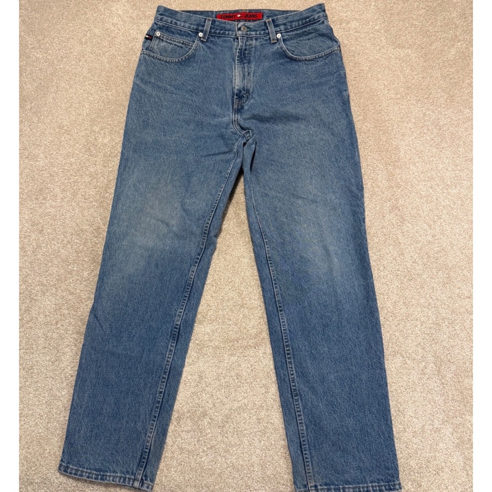 Vintage Tommy‎ Jeans Mens 33x32 Blue Freedom Jeans Straight Leg 100% Cotton 90's